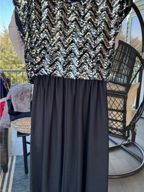 Black cocktail Dress with Silver Chevron Sequin Bodice